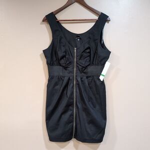 Snap Sleeveless Dress Womens XL Black Full Zip V-Neck‎ Mini Pockets Party NWT